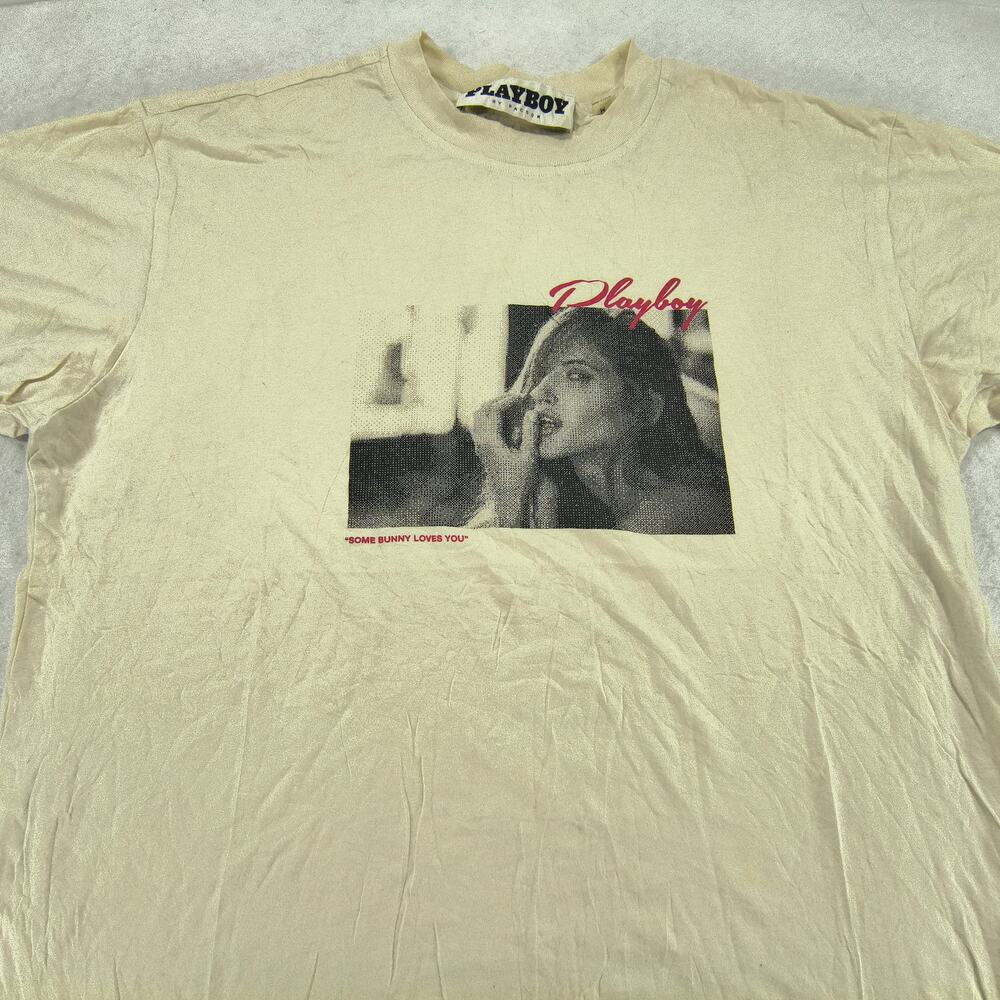 Playboy Graphic Casual Short Sleeve Crew Neck T Shirt Mens Size Medium M Yellow
